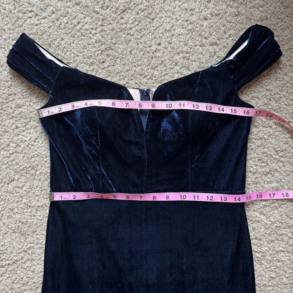 City Vibe Juniors Blue Velvet High Slit Gown Dress 11 - Picture 10 of 15